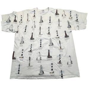 Lighthouses All Over AOP Print T Shirt  Men XXL White Short Sleeve Cape Hatteras